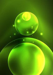 Glowing neon shiny transparent bubbles, glass circles or bio cell concept. Techno futuristic vector abstract background For Wallpaper, Banner, Background, Card, Book Illustration, landing page