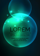 Glowing neon shiny transparent bubbles, glass circles or bio cell concept. Techno futuristic vector abstract background For Wallpaper, Banner, Background, Card, Book Illustration, landing page