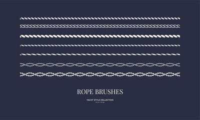 Nautical rope brushes set. Seamless pattern. Yacht style design. Vintage decorative elements. Template for prints, cards, fabrics, covers, menus, banners, posters and placard. Vector illustration.  - obrazy, fototapety, plakaty