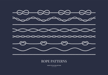 Set of nautical rope seamless patterns. Yacht style design. Vintage decorative elements. Template for prints, cards, fabrics, covers, flyers, menus, banners, posters and placard. Vector illustration. - 330259966