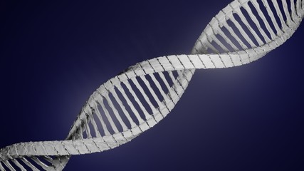 3D illustration of helical structure of DNA strand on blue background