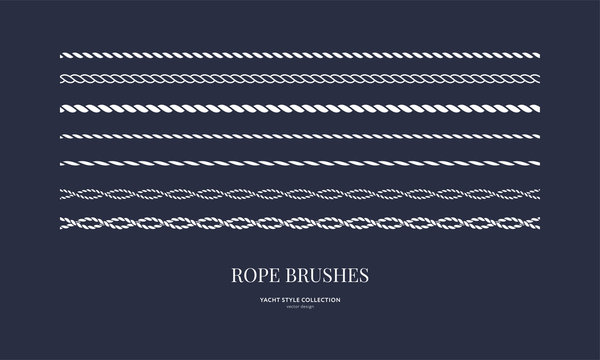 Nautical rope brushes set. Seamless pattern. Yacht style design. Vintage decorative elements. Template for prints, cards, fabrics, covers, menus, banners, posters and placard. Vector illustration. 