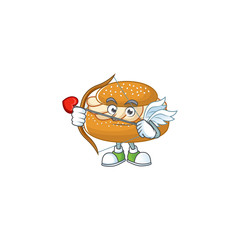 Sweet cartoon character of semla Cupid with arrow and wings