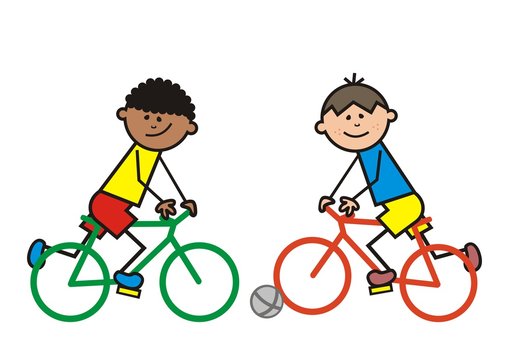 bikeball, two cyclists with ball, vector illustration