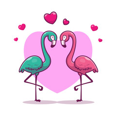 Couple of Flamingo Fall In Love Vector Icon Illustration. Flamingo and Love, Animal Icon Concept White Isolated. Flat Cartoon Style Suitable for Web Landing Page, Banner, Sticker, Background