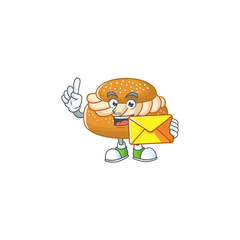 Cute face semla mascot design holding an envelope