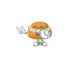 cartoon character style of cheerful semla with clock