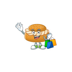 Smiley rich semla mascot design with Shopping bag