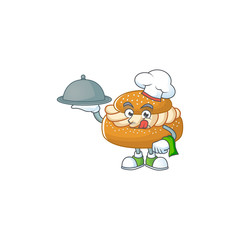 chef cartoon character of semla with food on tray