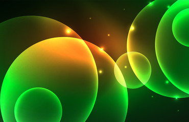 Neon shiny transparent glowing circles with light effects. Techno futuristic vector abstract background For Wallpaper, Banner, Background, Card, Book Illustration, landing page