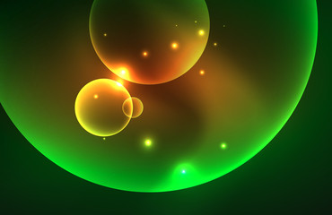 Neon shiny transparent glowing circles with light effects. Techno futuristic vector abstract background For Wallpaper, Banner, Background, Card, Book Illustration, landing page