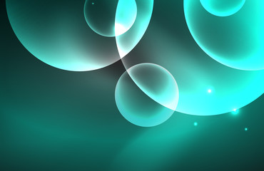 Neon shiny transparent glowing circles with light effects. Techno futuristic vector abstract background For Wallpaper, Banner, Background, Card, Book Illustration, landing page