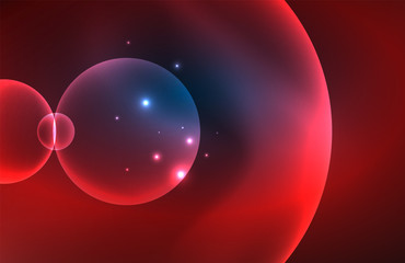 Neon shiny transparent glowing circles with light effects. Techno futuristic vector abstract background For Wallpaper, Banner, Background, Card, Book Illustration, landing page