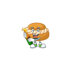 mascot cartoon design of semla with bottle of beer