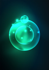 Glowing neon shiny transparent bubbles, glass circles or bio cell concept. Techno futuristic vector abstract background For Wallpaper, Banner, Background, Card, Book Illustration, landing page