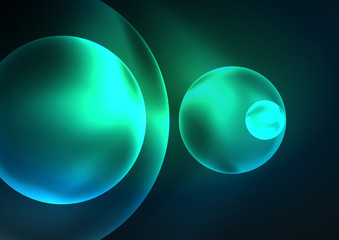 Glowing neon shiny transparent bubbles, glass circles or bio cell concept. Techno futuristic vector abstract background For Wallpaper, Banner, Background, Card, Book Illustration, landing page