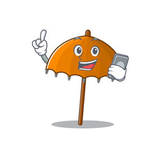 Mascot design of orange umbrella speaking on phone