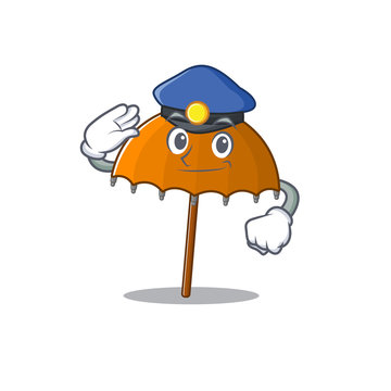 A picture of orange umbrella performed as a Police officer