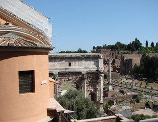 Panorama of the millennium ruins of the eternal city, along with sophisticated architectural...