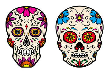 Set of vintage mexican sugar skull isolated on white background. Design element for logo, label, sign, poster.