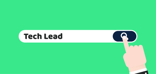 Tech Lead. Search bar vector element design on violet background. Concept search better candidate for open position. We are hiring, hr. Job offer. Wanted employee, staff. Recruitment.