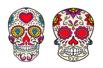 Set of vintage mexican sugar skull isolated on white background. Design element for logo, label, sign, poster.