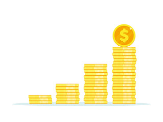 Financial growth with golden coin dollar on isolated on white background.  Illustration of monetary collection. Strategy of making a profit in business.