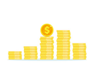 Financial growth with golden coin dollar on isolated on white background.  Illustration of monetary collection. Strategy of making a profit in business.