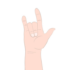 American Sign Language concept vector. Love Sign on white. ASL, i love you sign, hand love, ily hand isolated. Hand gesture illustration.