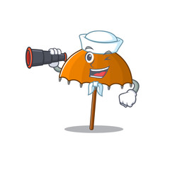 Orange umbrella in Sailor cartoon character design with binocular