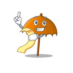 cartoon character of orange umbrella holding menu ready to serve