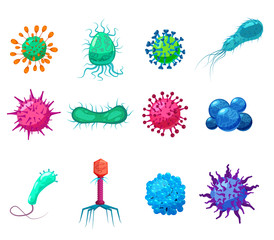 Fototapeta na wymiar Set Viruses bacterias germs microorganisms disease-causing objects pandemic microbes, fungi infection