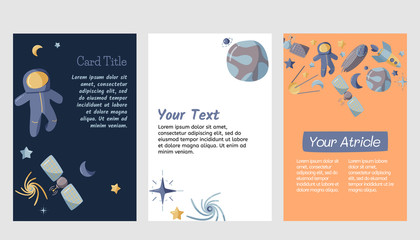 Naklejka premium Set of open space theme cards. Kids collection.
