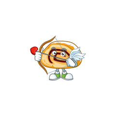 Sweet cartoon character of swiss roll Cupid with arrow and wings
