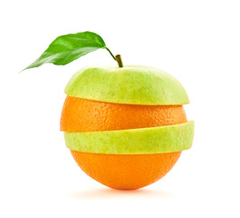 Green apple orange slices fruit stack. Colorful healthy vegetarian vitamin diet concept. Creative...