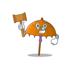 Charismatic Judge orange umbrella cartoon character design wearing cute glasses