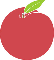 Fresh ripe peach fruit with green leaf in flat style isolated on white background