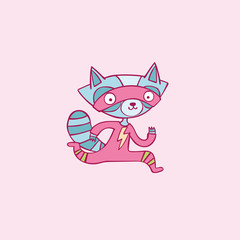 Cute superhero. Little raccoon. Cartoon animal character. Isolated vector object.