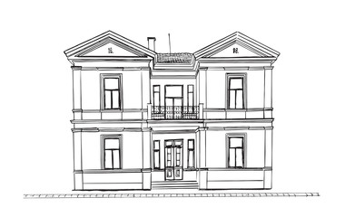 Sketch drawing classic house perspective facade 