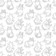 Cute cartoon cat. Seamless vector pattern (background). Animals print.