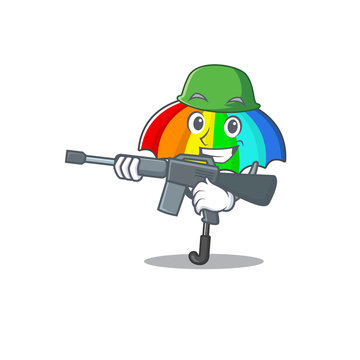 A picture of rainbow umbrella as an Army with machine gun