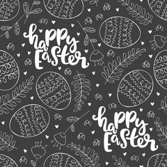 Happy easter. Lettering. Easter eggs. Seamless vector pattern (background).