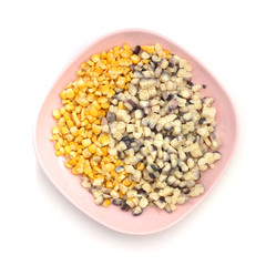 Corn kernels put on a plate