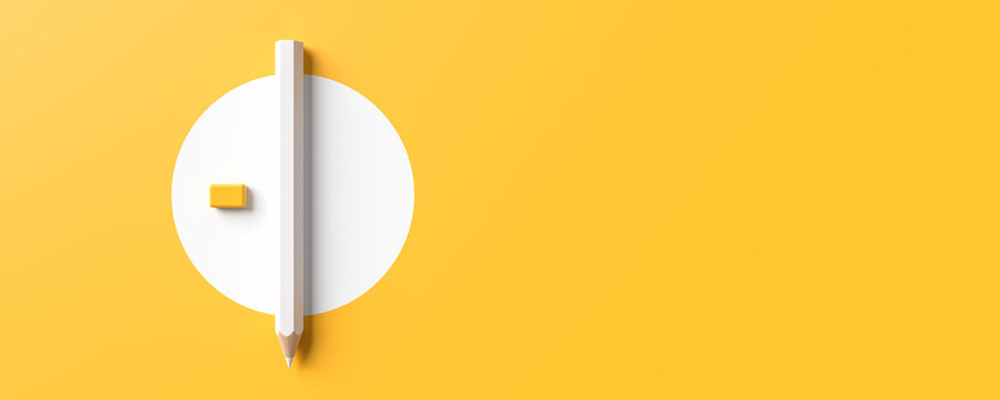 White pencils isolated on yellow background with copy space. Creative background for education or business concept design. 3D illustration.