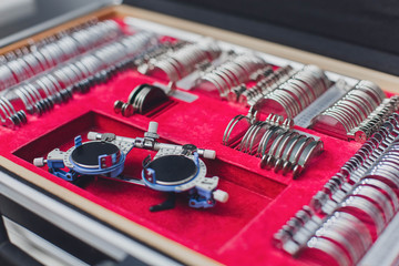 Ophthalmic Test Lens Kit. A universal measure tool for optometrists and optometrists. A set of...