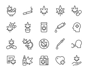 set of cannabis icons, CBD, medicine, natural therapy