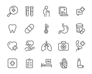 set of hospital icons, medicine, doctor, clinic, virus, disease