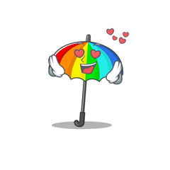 Obraz premium cute rainbow umbrella cartoon character showing a falling in love face