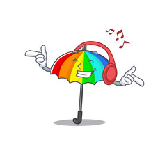 enjoying music rainbow umbrella cartoon mascot design