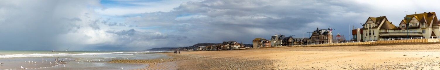 Panoramic view of Villers-sur-Mer waterfront at low tide - Normandy, France